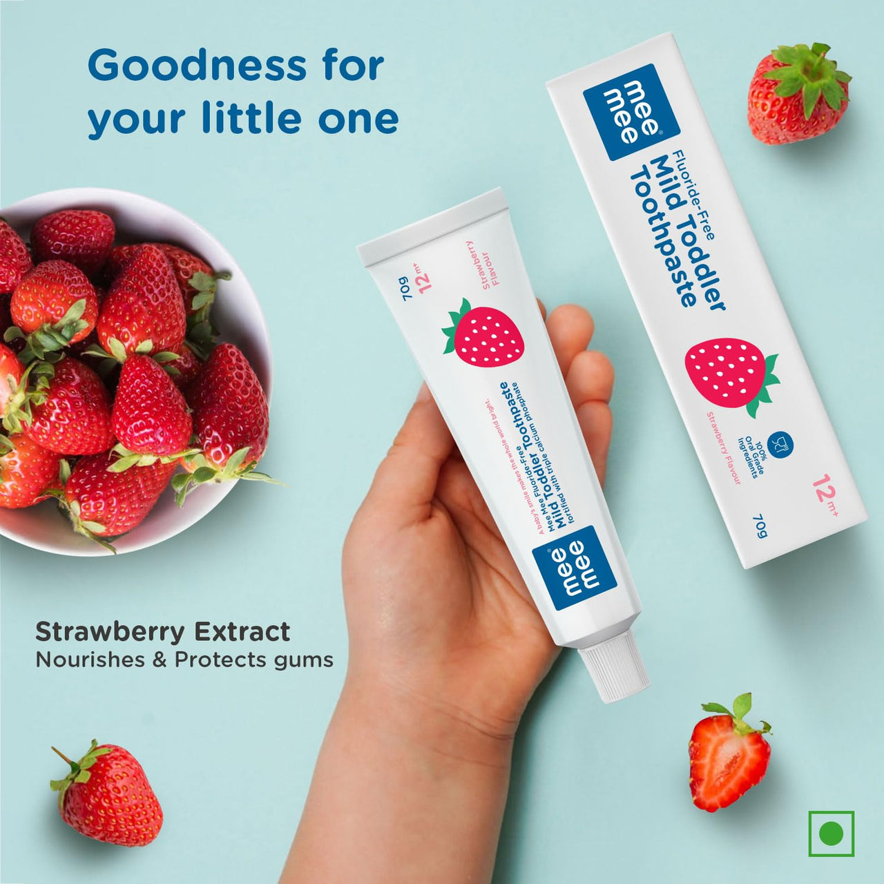 Mee Mee Fluoride-Free Toothpaste, Strawberry,Cavity Protection,70 gram