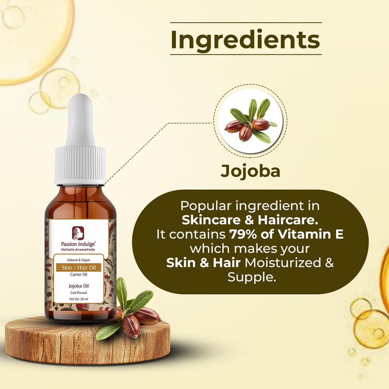 Passion Indulge Jojoba Carrier Oil for Skin, Hair and Face - 10ml | Natural | Natural Oil