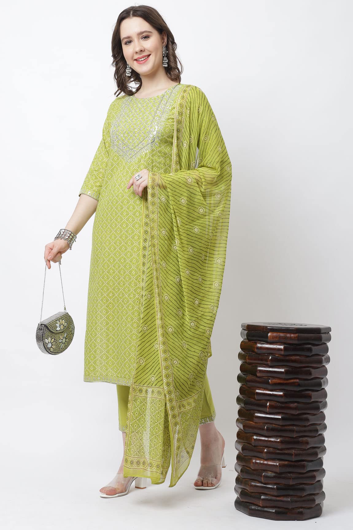 Rajnandini Women's  Pure Jaipur Printed Cotton Jaipuri Printed Kurta Set With Dupatta (JOPLVL281_Mehndi Green)