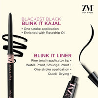 ZM Blink It Black Kajal and Eyeliner long lasting, Smudge proof, Waterproof - Combo (Black, 3.5