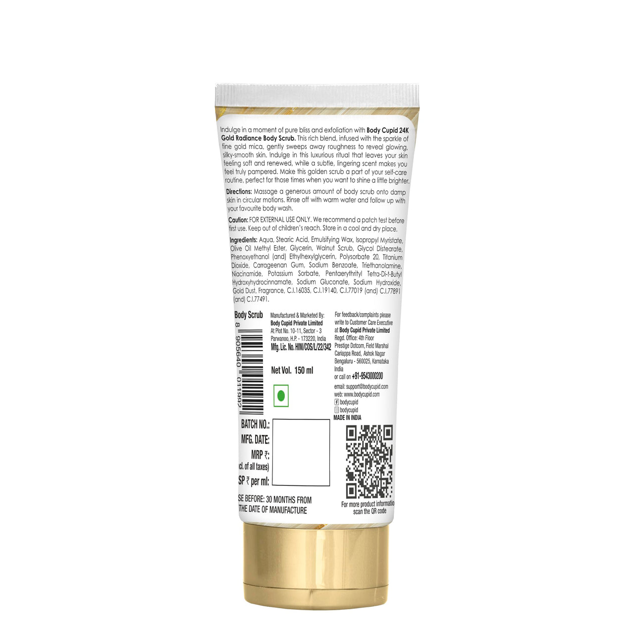 Body Cupid 24K Gold Radiance Body Scrub | Luxurious Exfoliation for Smooth & Glowing Skin | Infused with Fine Gold Mica | 150ml
