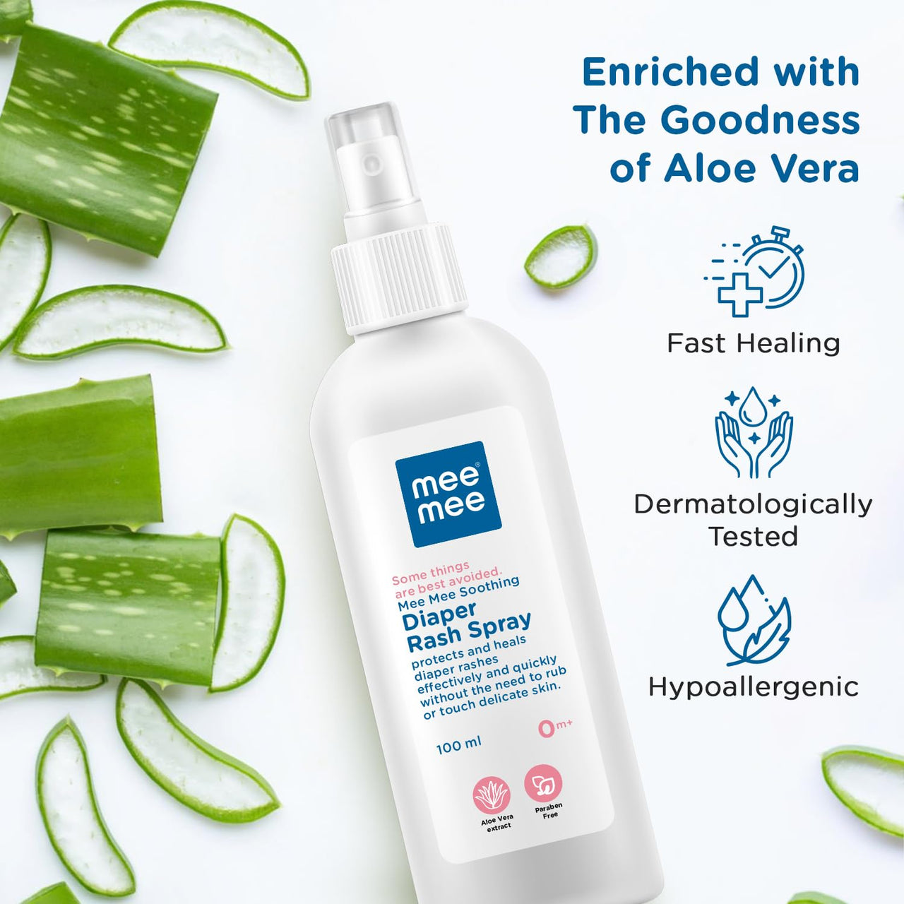 Mee Mee Natural Baby Diaper Rash Spray | 100ml, Fast-Acting Relief, Hypoallergenic & Safe for Delicate Skin | Touch-Free Hygienic Care, Instant Comfort