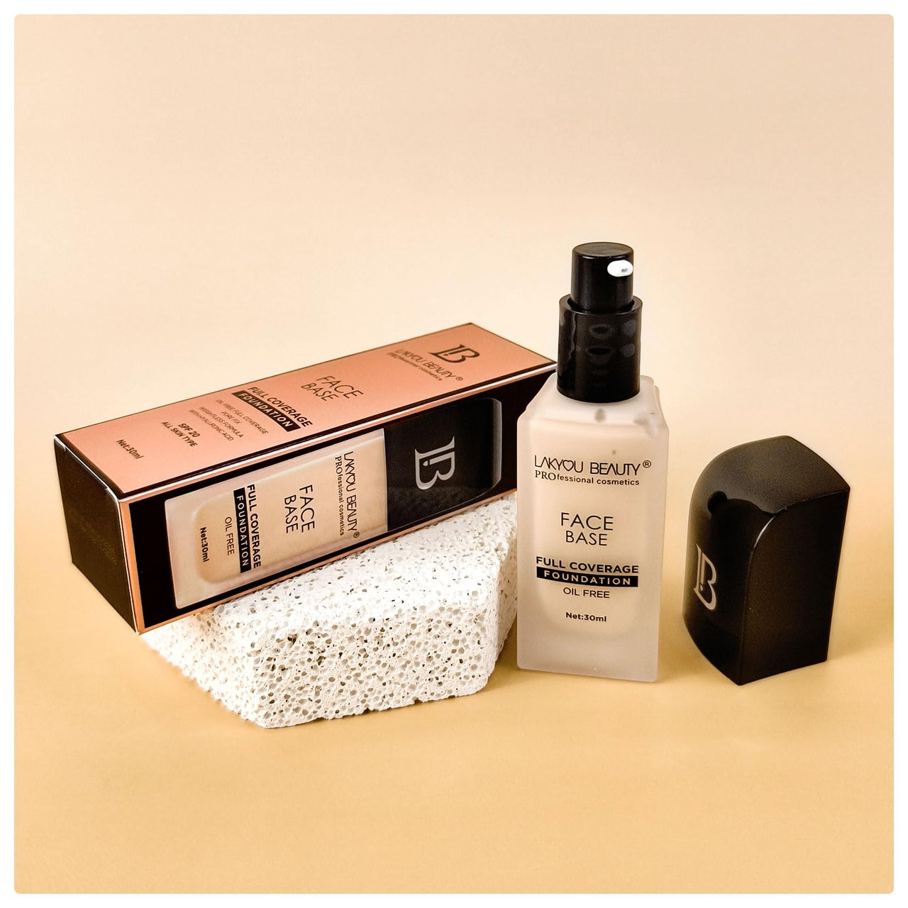 Lakyou Beauty Face Base Full Coverage Foundation Shade-05(Rich Nude) 30ml | Oil free full coverage pore fix weightless formula with hyaluronic acid with SPF 20 for all skin type