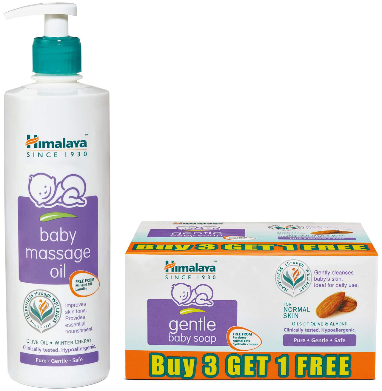 Himalaya Face Body Oil Baby Massage Oil For All Skin Types (500 ML) & Himalaya Gentle Baby Soap (4N*75g)