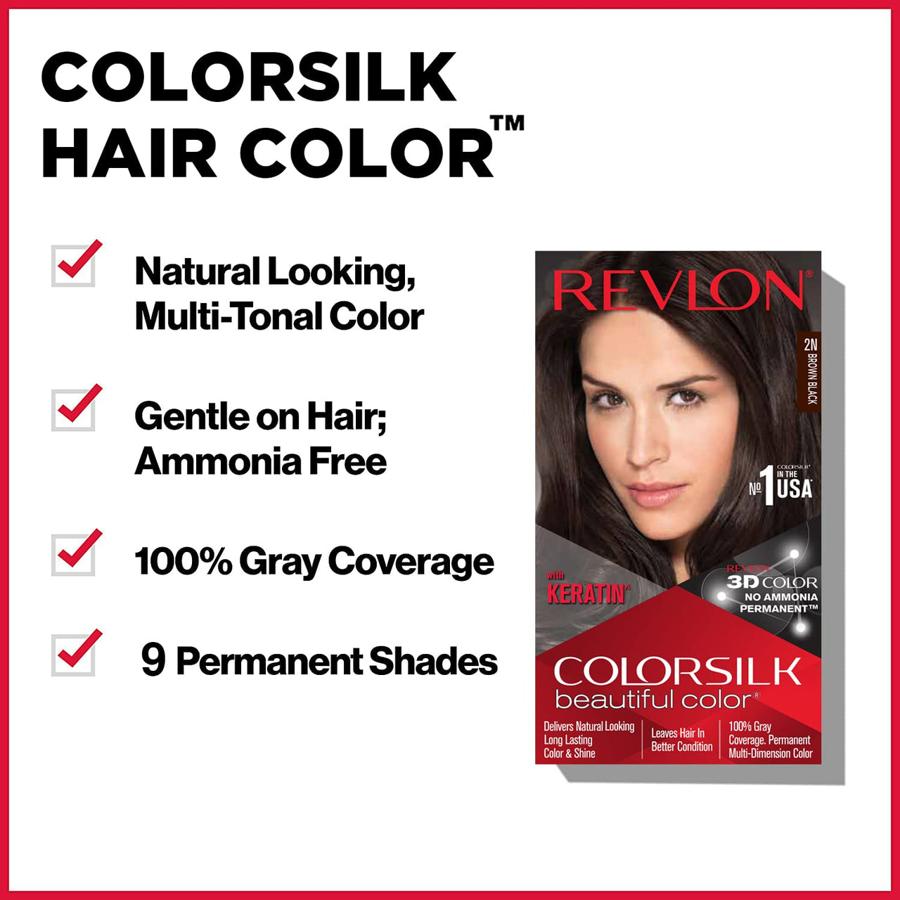 REVLON ColorSilk Hair Color with Keratin - 2N Brown Black - (with Outrageous Shampoo 90 ml) (3S10978F36721320)