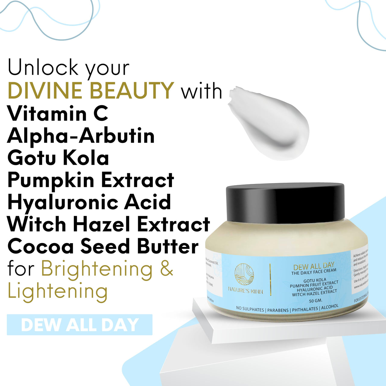 Nature's Kinn Face Brightening Cream 50gm, Alpha Arbutin, Vitamin C, Hyaluronic Acid, Witch Hazel, Gotu Kola, Pumpkin Extract, Brightening Day Protection Cream, Reduces Dark/Age Spots, Pigmentation, Uneven Skin Tone