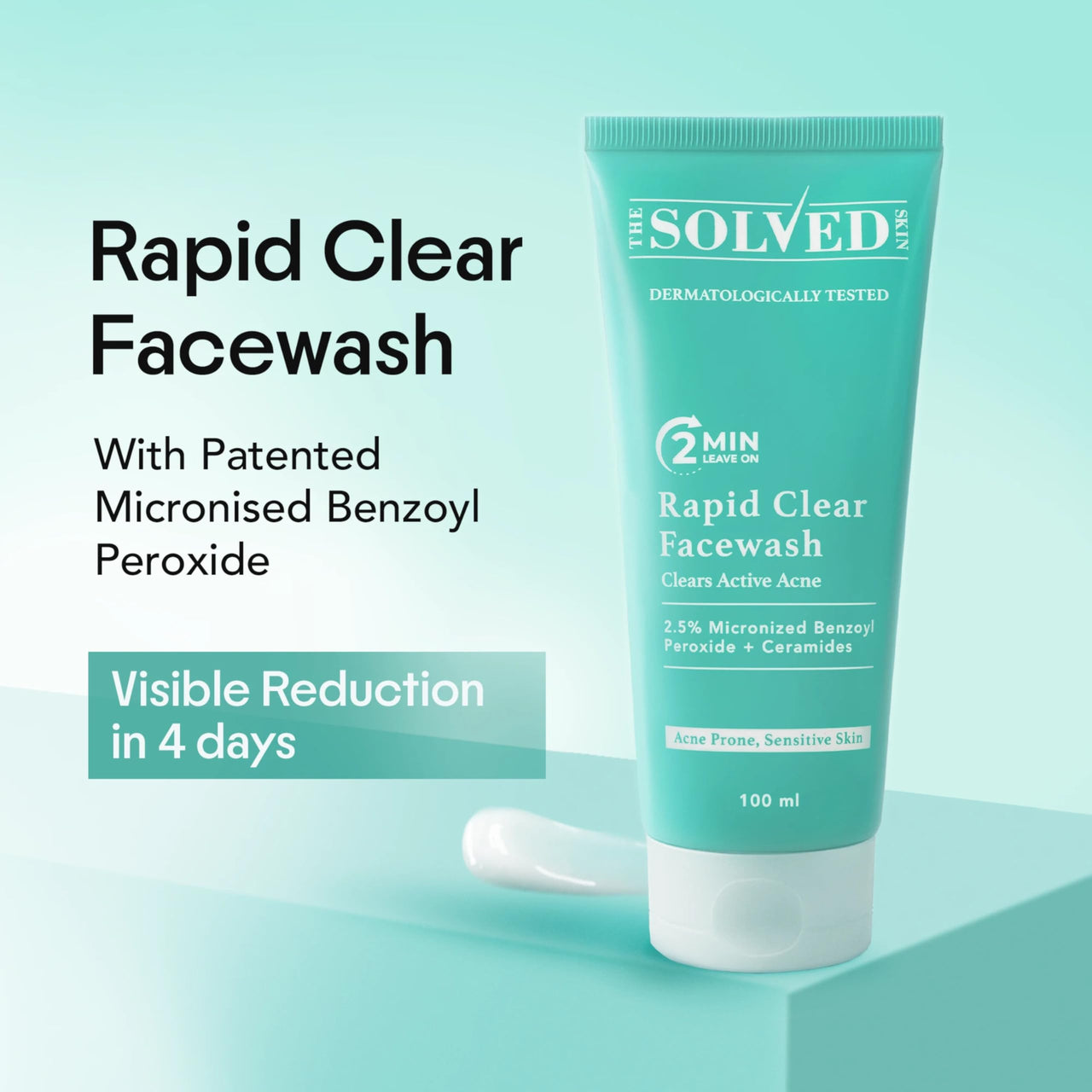 THE SOLVED SKIN India's 1st Dermatologically Tested Acnewash With Patented Micronized Benzoyl Peroxide. Kills 99% Acne Causing Bacteria, & Calms Inflamed Pimples in 4 Days. Normal to Oily Skin. 100ml (1, 100ml (Pack of 1))