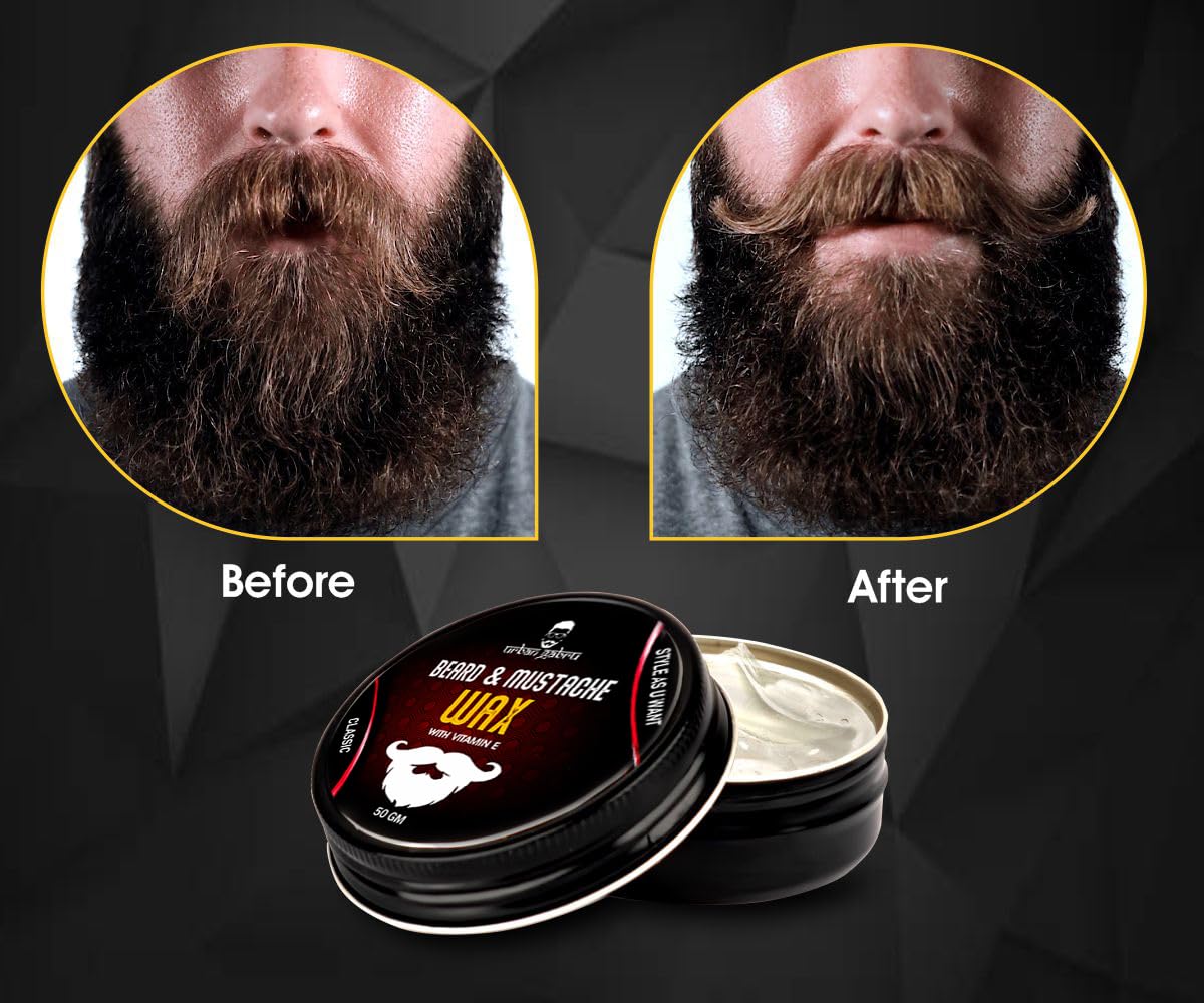 UrbanGabru Beard & Mustache Wax (50 gm) for Strong Hold | Natural Beard Wax | Enriched with Vitamin E & Omega-3 | Gives Natural Shine