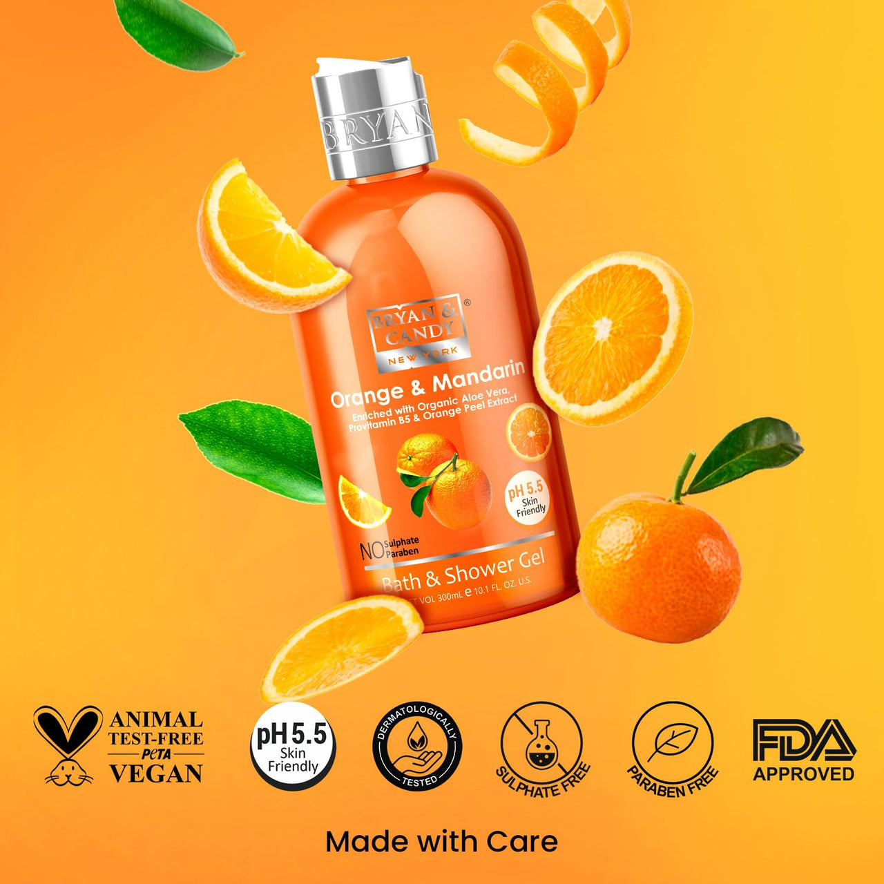Bryan & Candy Shower Gel with Aloe Vera. Gentle, Moisturizing Body Wash for Soft, Supple Skin (Orange Shower Gel, 300ml)