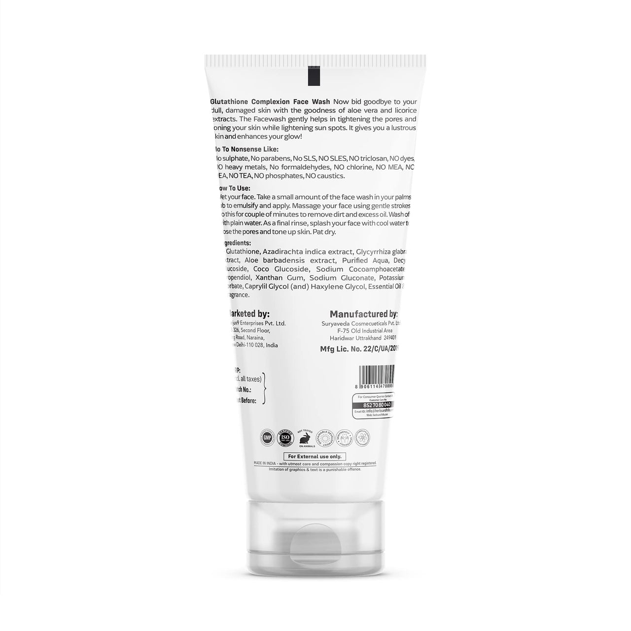 Herbs & Hills Glutathione Facewash for Skin Whitening | Face wash for Oily, Glowing, Brightening | Bright Even Skin Tone Face Wash | Face Wash for Men & Women | Organic & Natural Facewash