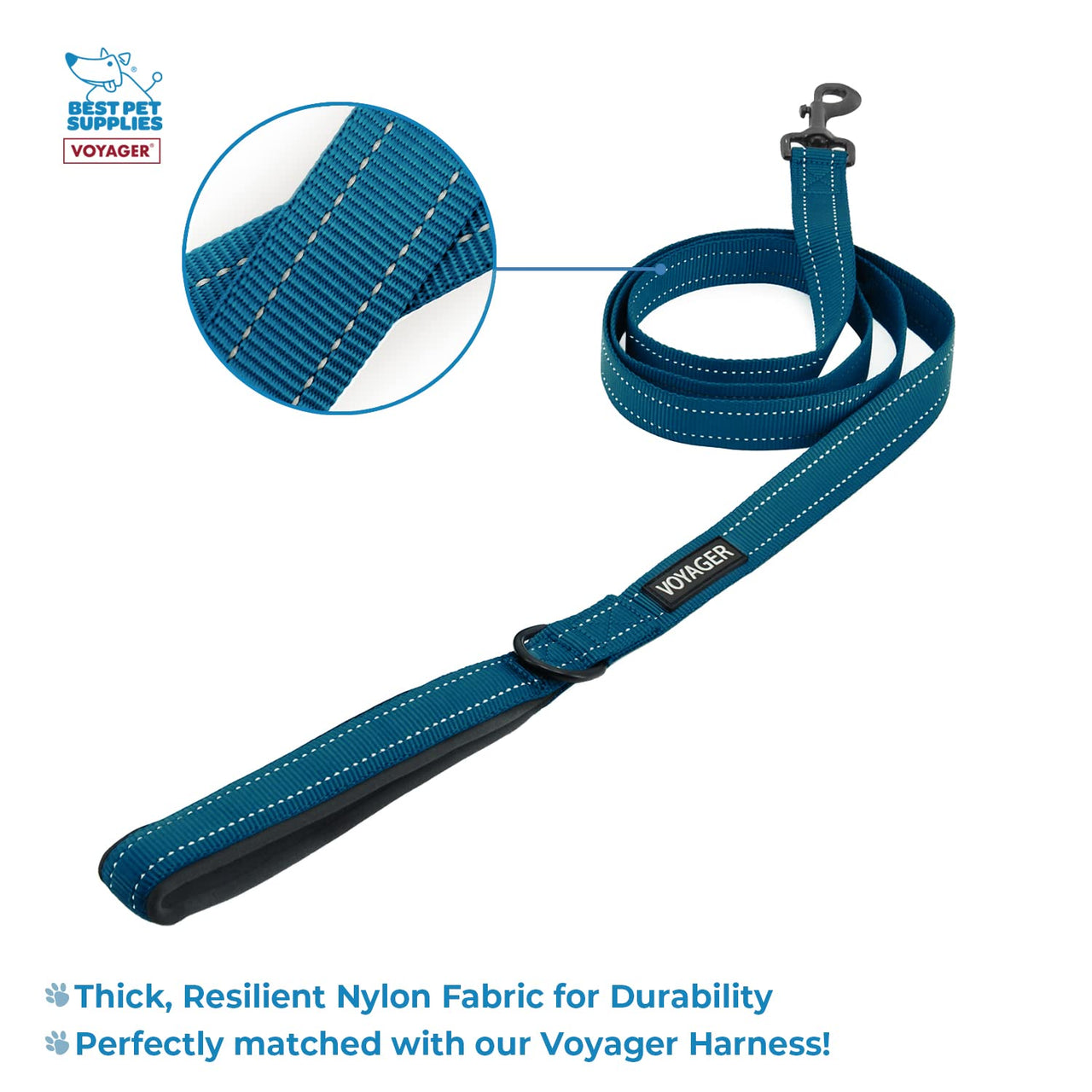 Voyager Reflective Dog Leash Collar Set with Neoprene Handle Supports Small, Medium, and Large Breed Puppies, Cute and Heavy Duty for Walking, Running, and Training - Blue, M Leash Collar Set (Blue) Leash Collar Set (3/4")