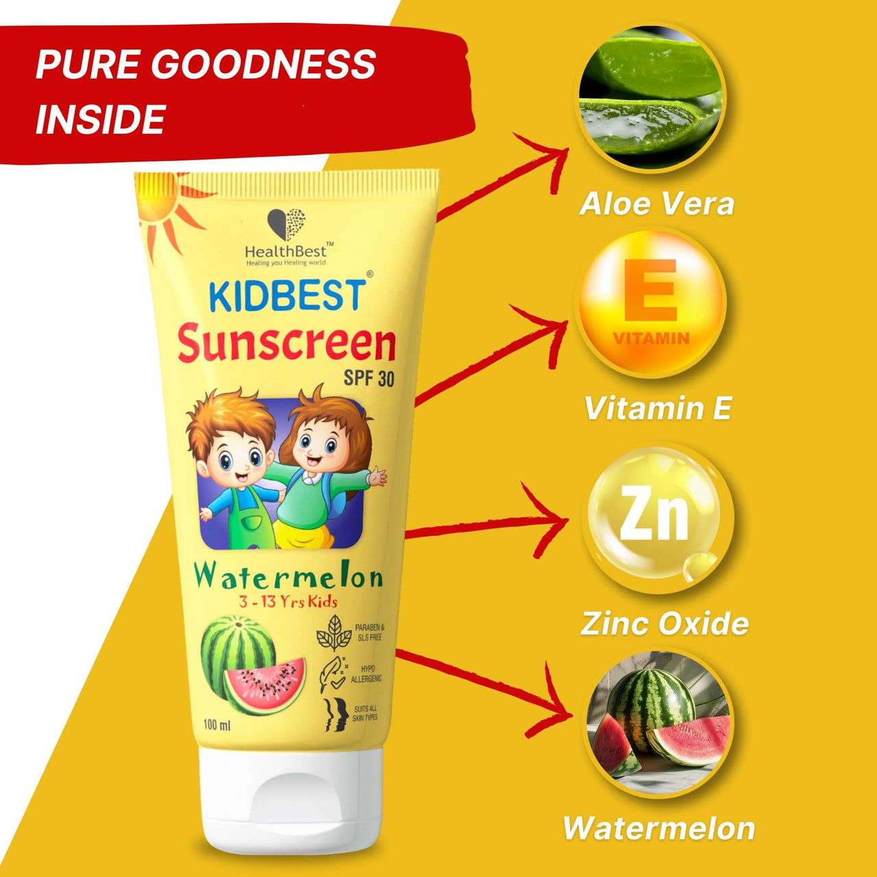 HealthBest Kids Spf 30 Sunscreen For All Skin Type Lotion - Water Resistant, Gentle Formula - 100Ml - Protects Delicate Skin