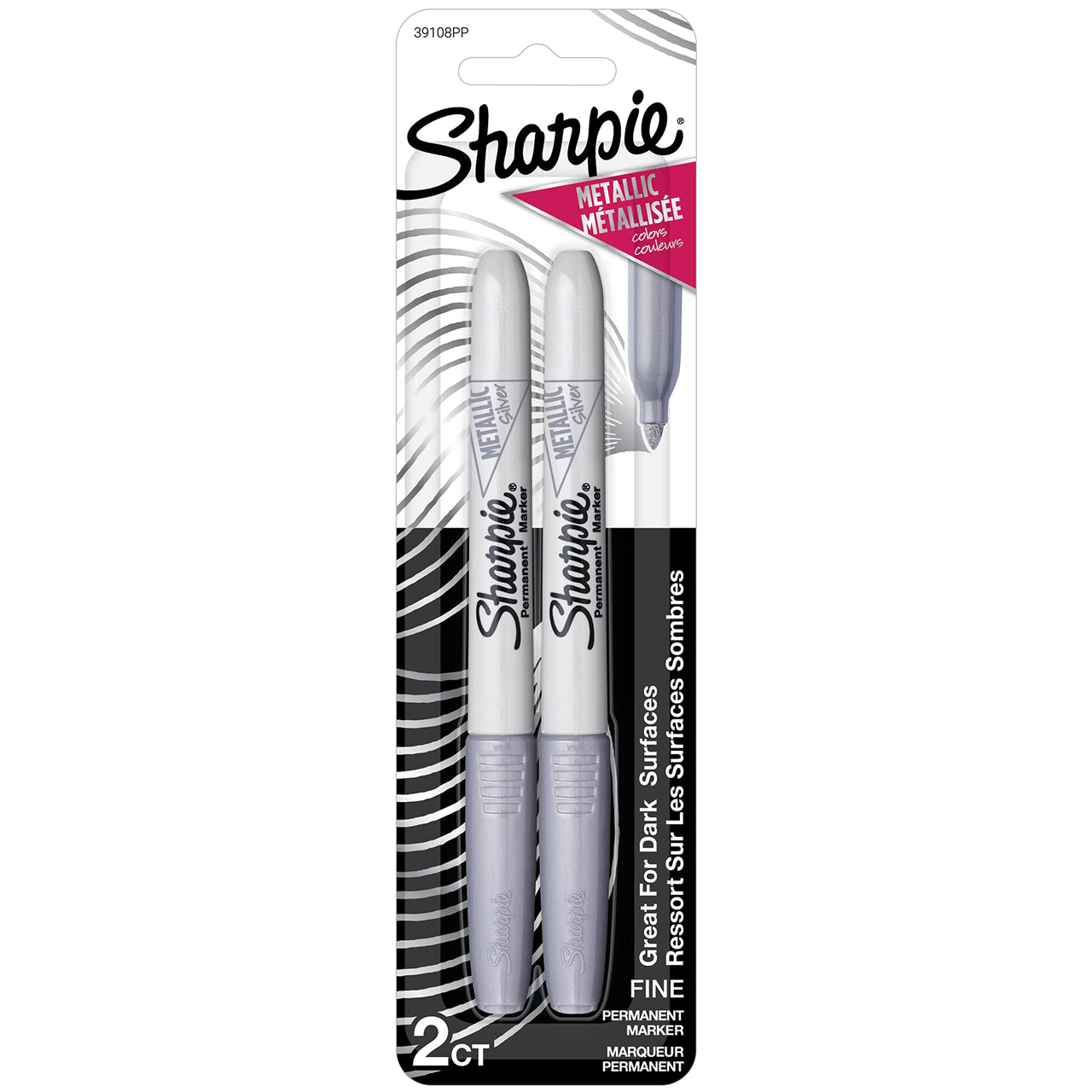 SHARPIE Metallic Permanent Markers, Fine Point, Silver, 2 Count