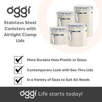 Oggi Stainless Steel Kitchen Canister 47 fl oz, Gray - Airtight Clamp Lid, Clear See-Thru Top - Ideal for Kitchen Storage, Food Storage, Pantry Storage. Large Size 5
