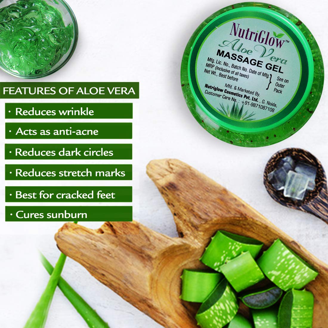 NutriGlow Gold Kesar Face Wash (65ml) With Sunscreen SPF 30 PA+++ (65ml) & Aloe Vera Gel (100g), Pack of 3