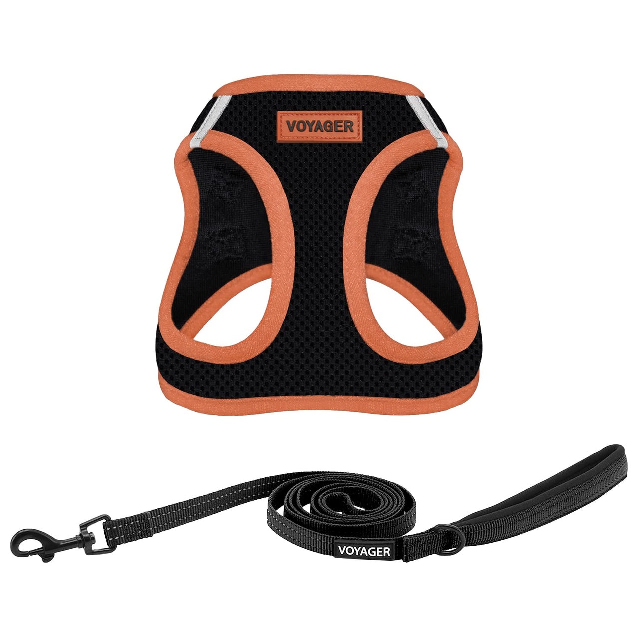 Voyager Step-in Air All Weather Mesh Harness and Reflective Dog 5 ft Leash Combo with Neoprene Handle, for Small, Medium and Large Breed Puppies by Best Pet Supplies - Black, Large L (Chest: 18 - 20.5") Leash Harness Set (Orange)