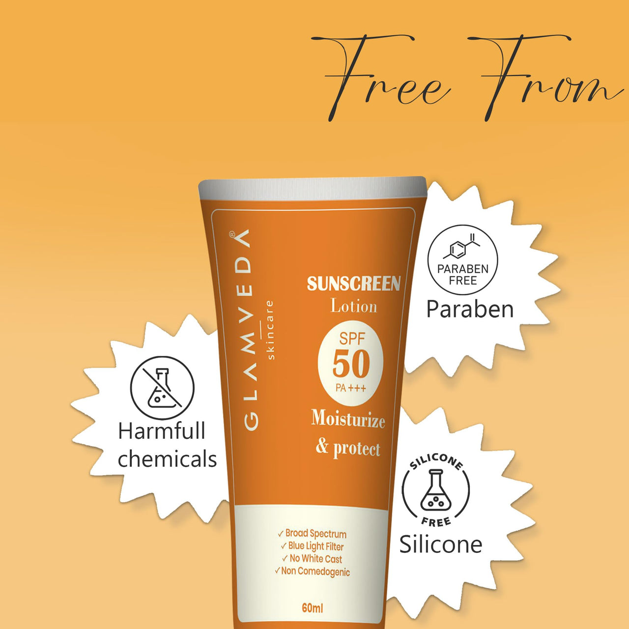 Glamveda Hybrid Sunscreen Lotion Spf 50 PA+++ | Moisturize & Protect | Water and Sweat resistant | All skin types | 60ml