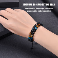 OAHERAS Beaded Bracelets for Men and Women Triple Protection Spiritual Healing Natural Yellow Blue Tiger Eye and Black Obsidian 8mm Stone Bead Energy Crystal Bracelet - Bring Good Luck and Happiness