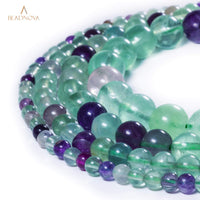 BEADNOVA Fluorite Beads Natural Crystal Beads Stone Gemstone Round Loose Energy Healing Beads with Free Crystal Stretch Cord for Jewelry Making (4mm, 90-92pcs) 4mm