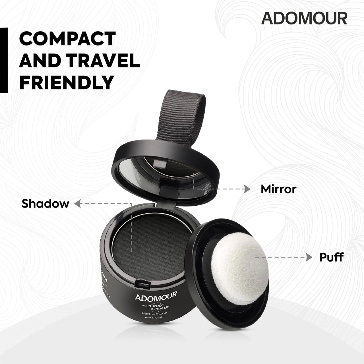 ADOMOUR Root Touchup Powder 4g | Covers Hairline, Grey Roots & Bald Spots Instantly | Sweat & Stain Resistant 24HR | Long Lasting & Natural Finish | Cover Up Hair Powder for Men & Women (Medium Brown)