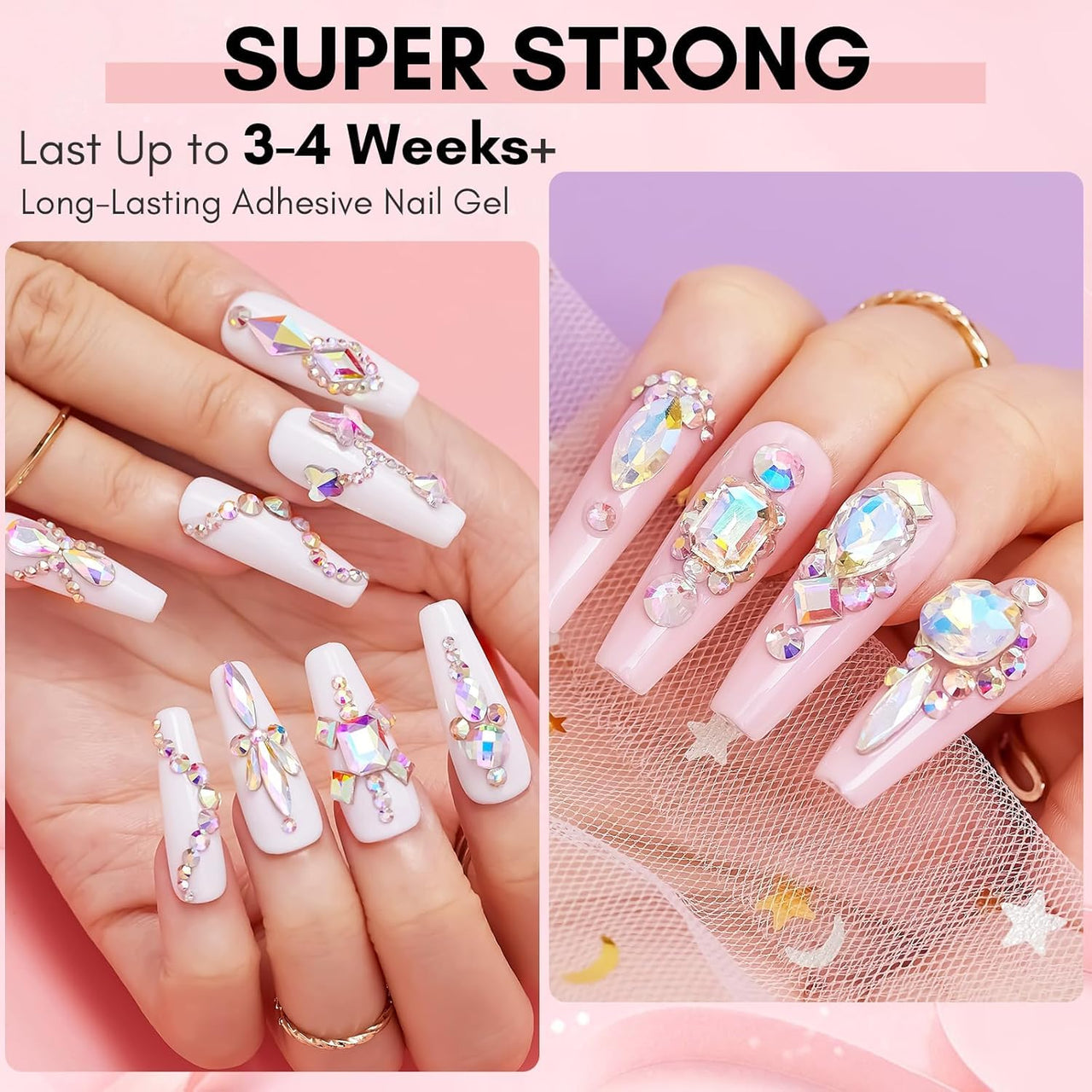 Bolt Bee Nail Rhinestone Glue Set - Gel Nail Glue for Rhinestones, 3D Art Design Super Strong Adhesive for Charm Gems Jewel Crystal Beads Diamonds 15g