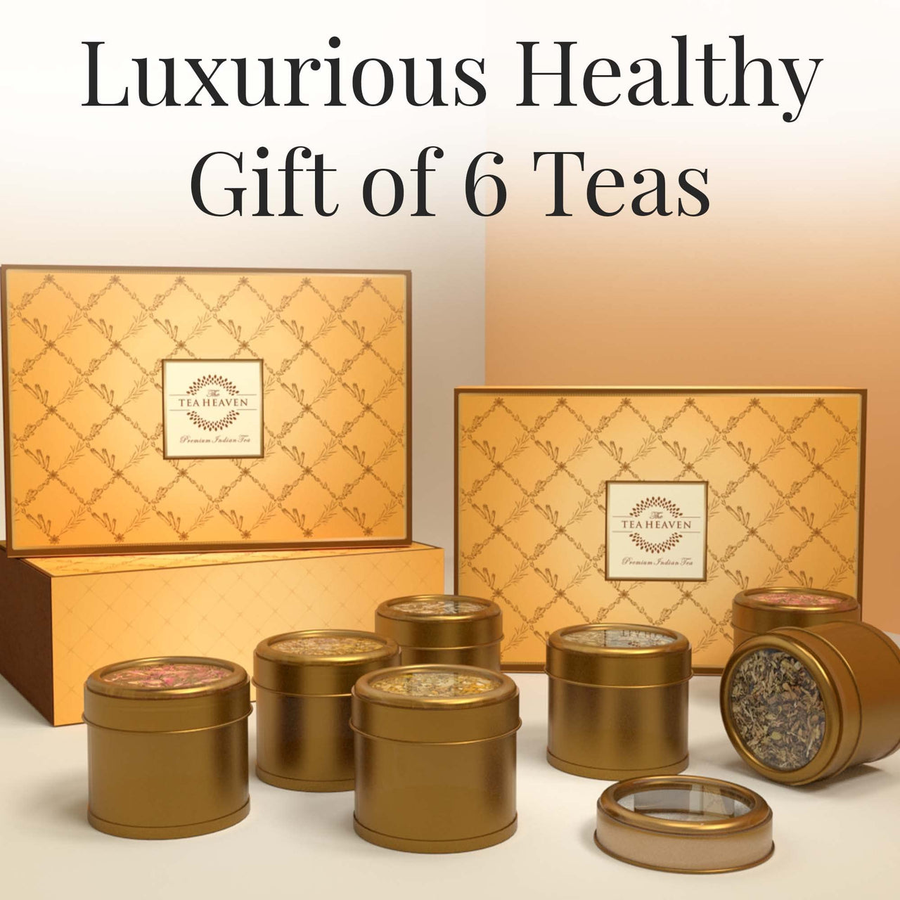 The Tea Heaven | 6 Assorted Teas Gift Box, Set Of 6 Unique Teas | Kashmiri Kahwa | Saffron Masala Chai | Lemongrass Green Tea | Mint Green Tea | Turmeric Herbal, Loose Leaves, 516 Gm