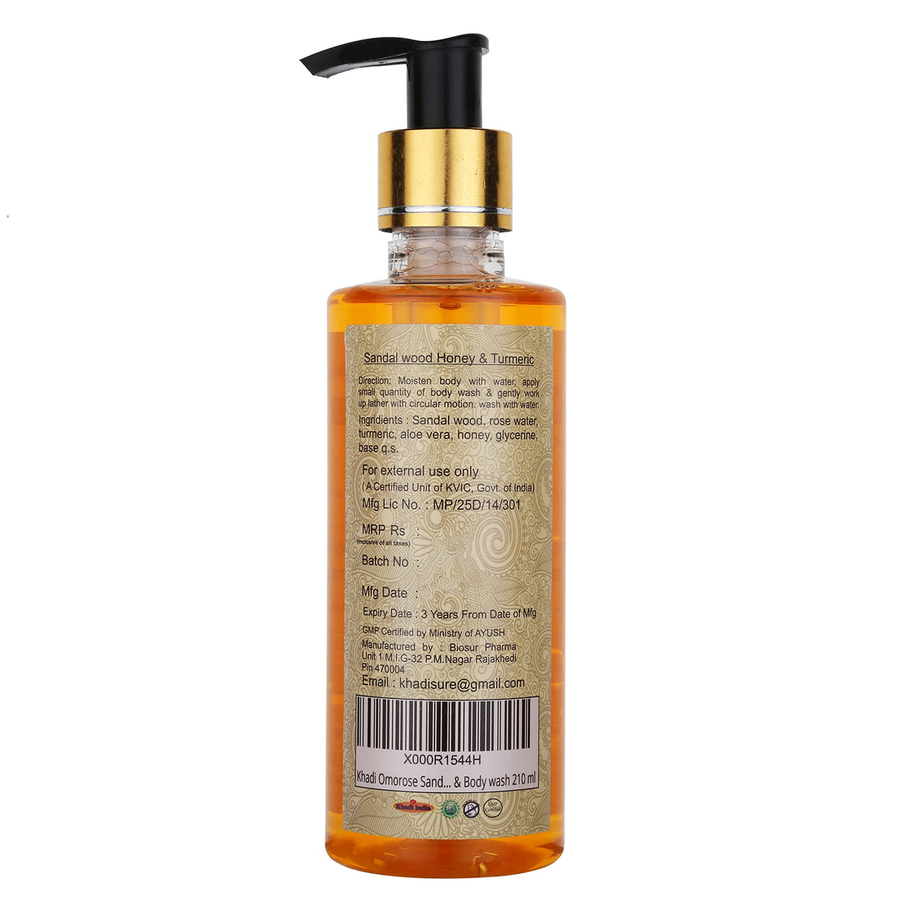 Khadi Omorose Sandalwood Honey Turmeric Face & Body wash-210 ml | For Glowing & Radiant skin