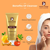 Passion Indulge Natural Papain D10 Cleanser 100ml & Papain D10 Face Scrub 200gm Combo Pack For Reduces Tan
