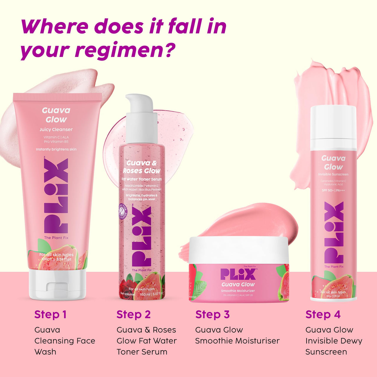 PLIX - THE PLANT FIX Guava & Roses Glow Fat Water Toner Serum | 2-in-1 Toner serum | Fades Blemishes, Tightens & Cleanses Pores | Soothes Redness & Irritated Skin | 150ml