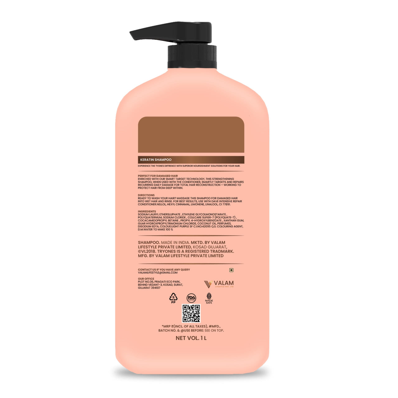 TryOnes Keratin Shampoo, for Straighter, Shinier Hair, with Keratin & Argan Oil, Nourishes Dry Hair, for Men & Women 1000 ml