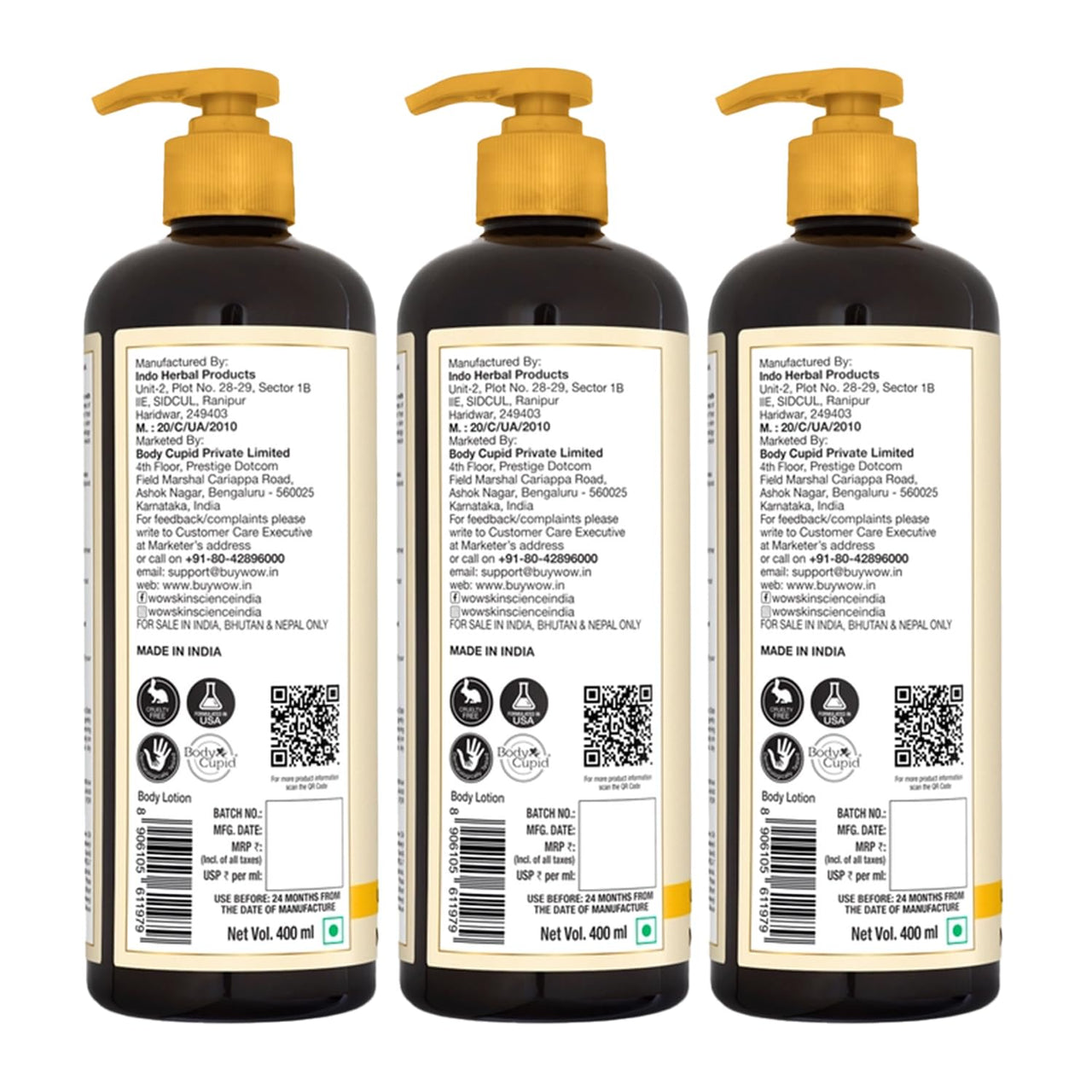 WOW Skin Science Ubtan Body Lotion|All skin type|Anti-Tanning & Smoothening Care|with Saffron Extract, Sandalwood Oil|400mL|Pack of 3