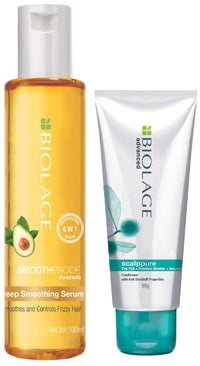 Biolage Smoothproof Deep Smoothing 6-In-1 Professional Hair Serum For Women & Men For Frizzy Hair & BIOLAGE Scalppure Conditioner For Dandruff Control