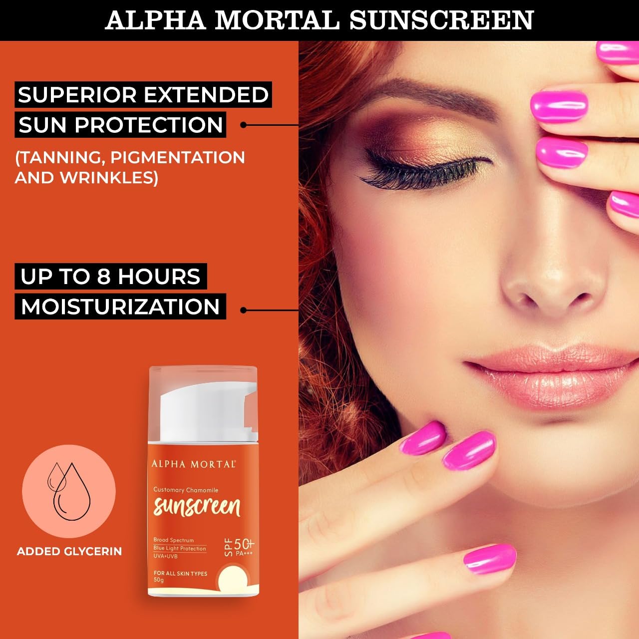 Alpha Mortal Sunscreen Gel SPF 50 PA+++ | Non-Greasy, No White Cast | Blue Light, UVA & UVB Protection | For All Skin Types | Lightweight Formula with Chamomile | 50g