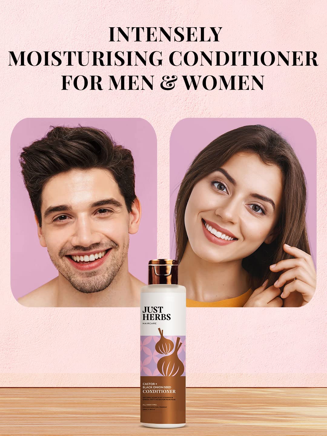 Just Herbs Castor Conditioner with Onion Black Seed Oil & Bhringraj for Hair Growth, Hair fall Control & Colour Treated Hair - Suitable for Men & Women -100 ml