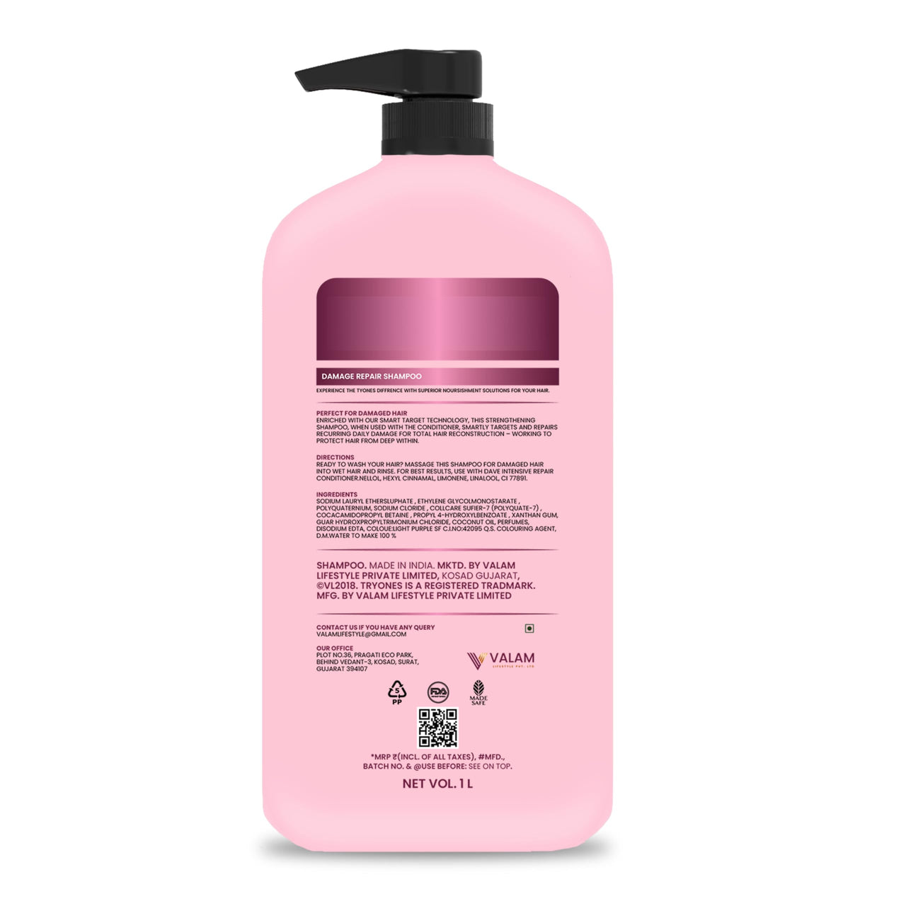 TryOnes Damage Repair Shampoo With Hibiscus & Curry Leaves for Strong & Nourished Hair For Dry & Frizzy Hair | For Smoother, Shinier Hair 1000 ml