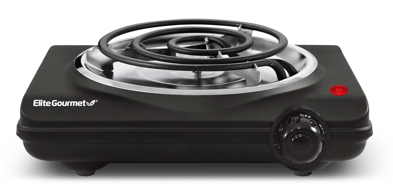 Elite Gourmet ESB100B Countertop Single Coiled Burner Electric Hot Plate, Temperature Control, Indicator Light, Easy to Clean, Black Coiled Single