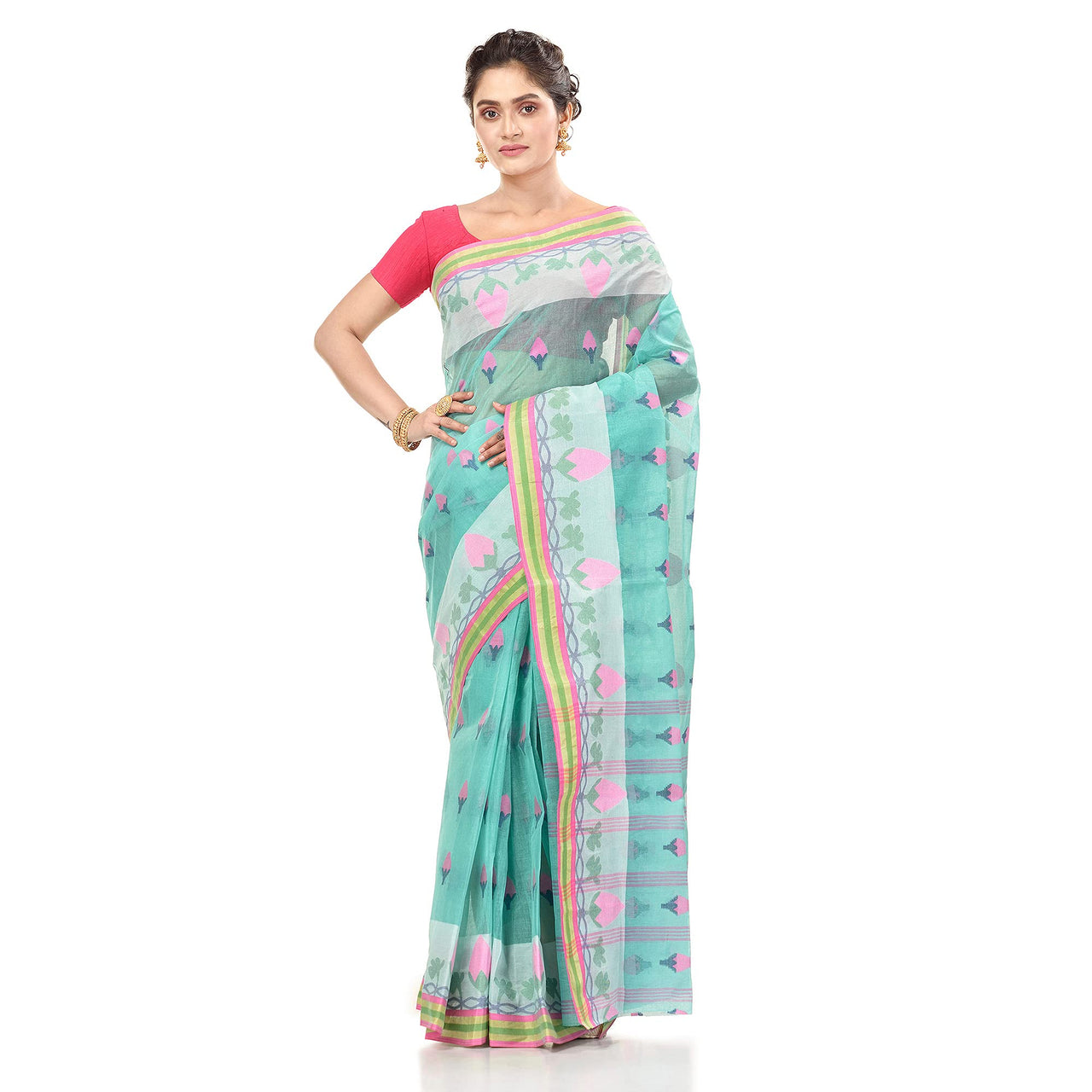 Brajawasi Women's  Pure Cotton Bengal Tant Handloom Saree Without Blouse Piece (ND-1)