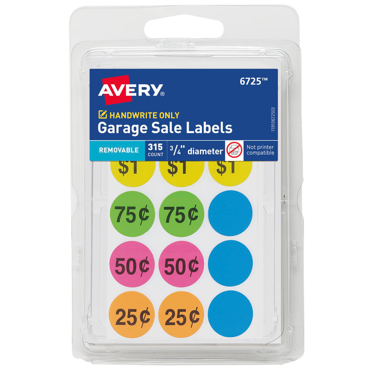 Avery Garage Sale Removable Labels, 3/4 Inch Round Labels, Assorted Colors, Non-Printable, 315 Pricing Stickers Total (6725) 315 labels