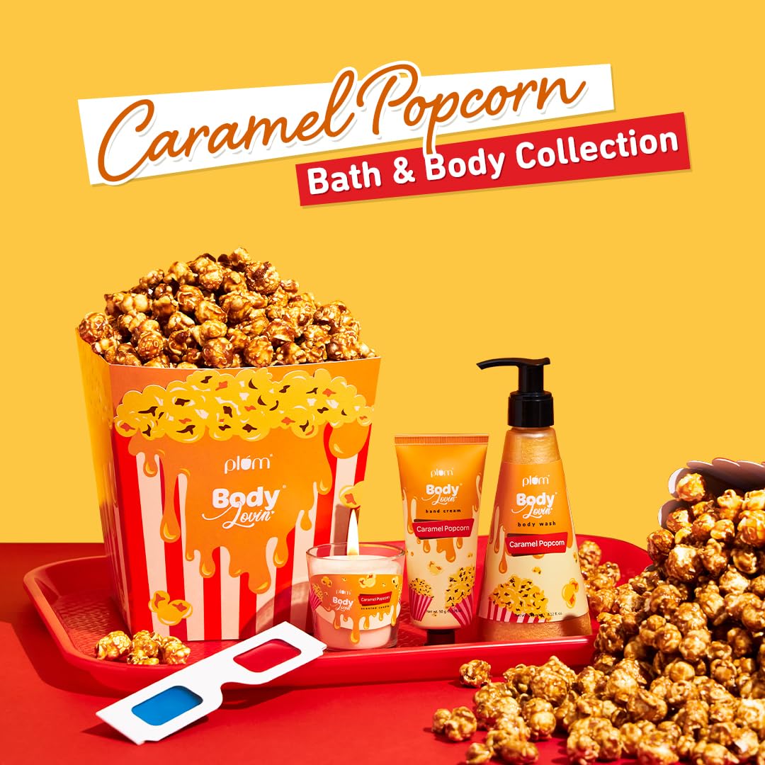 Plum BodyLovin' Caramel Popcorn Body Wash | SLS-Free Body Wash For Women | Long Lasting Warm Caramel Fragrance | Aloe-Infused Nourishing Body Cleanser For Soft & Smooth Skin (240 ml)