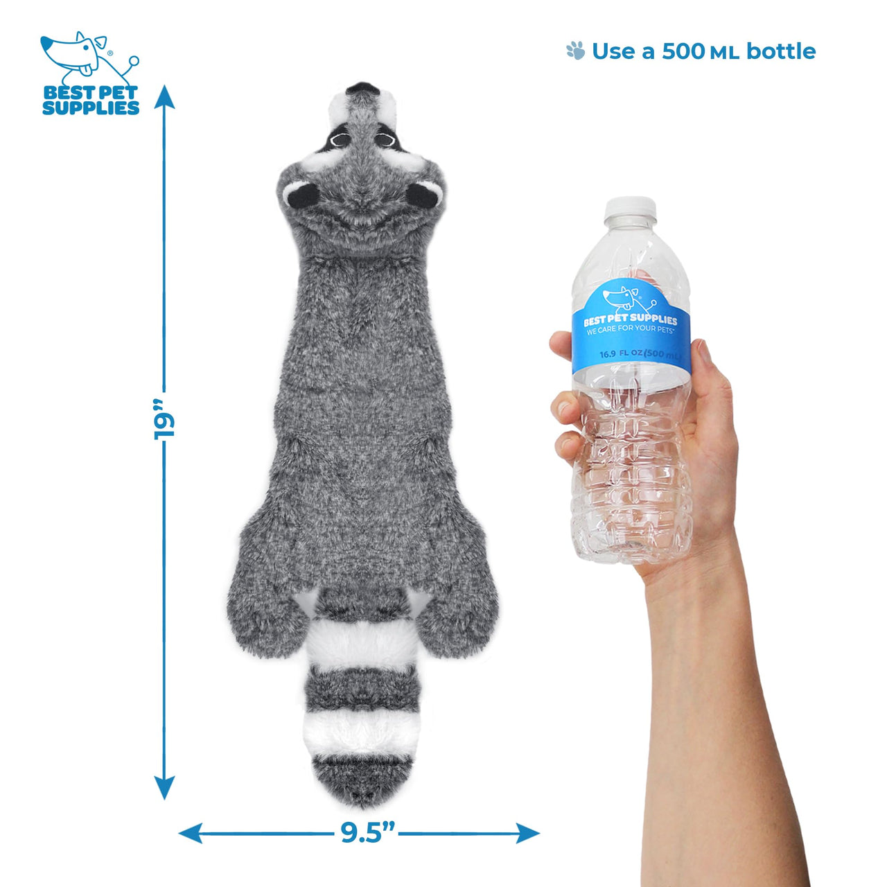 Best Pet Supplies 2-in-1 Stuffless Squeaky Dog Toys with Soft, Durable Fabric for Small, Medium, and Large Pets, No Stuffing for Indoor Play, Holds a Plastic Bottle - Fox, Raccoon, Medium