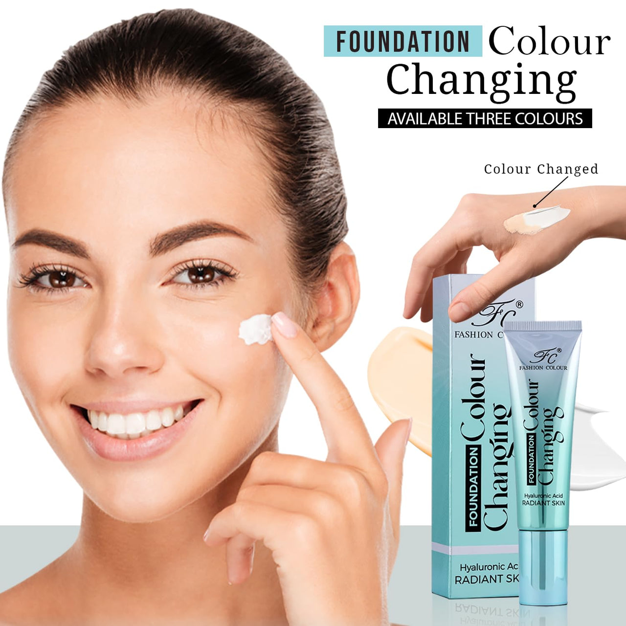 Fashion Colour Color Changing Foundation-40g | Infused With Hyaluronic Acid | Radiant Skin | Flawless Color Changing Foundation With Satin Finish, Makeup Base, Long Lasting Waterproof Liquid Foundation For Face Makeup (SUN BEIGE, 40g)