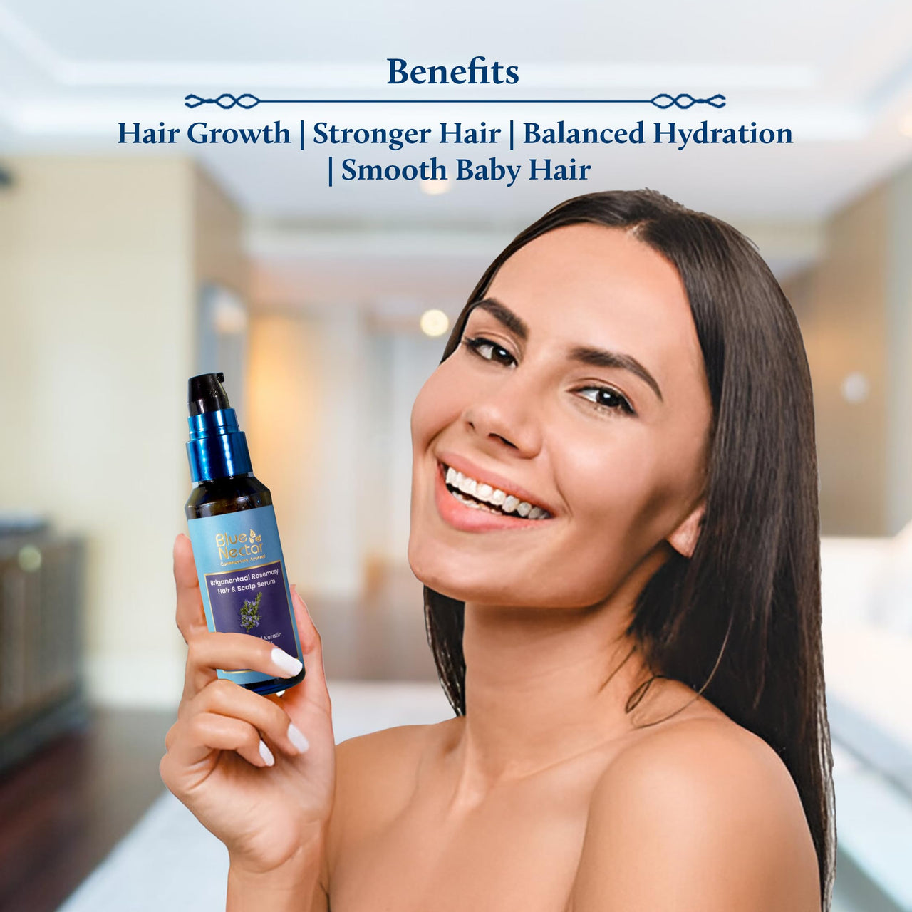 Blue Nectar Rosemary Hair & Scalp Serum for Women & Men | Advanced Hair Growth Serum for Dry & Frizzy Hair | with Plant Based Keratin (17 Herbs, 50ml)