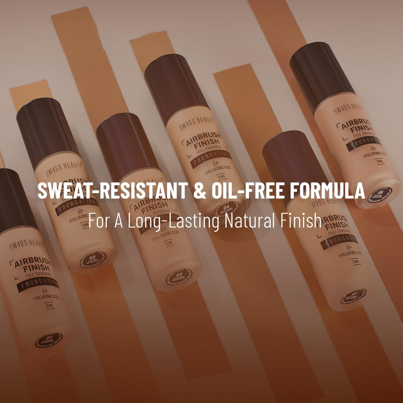 Swiss Beauty Airbrush Finish Lightweight Foundation | Full Coverage Blendable Foundation For Face Makeup |With Benefits Of Hyaluronic Acid, Aloevera And Vitamin E | 30Ml | Shade- 06 Warm Sun