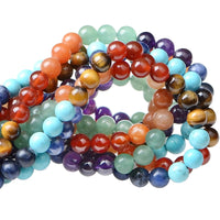 100Pcs Natural Crystal Beads Stone Gemstone Round Loose Energy Healing Beads with Free Crystal Stretch Cord for Jewelry Making (7-Chakra Beads, 8MM) Seven Chakra Beads