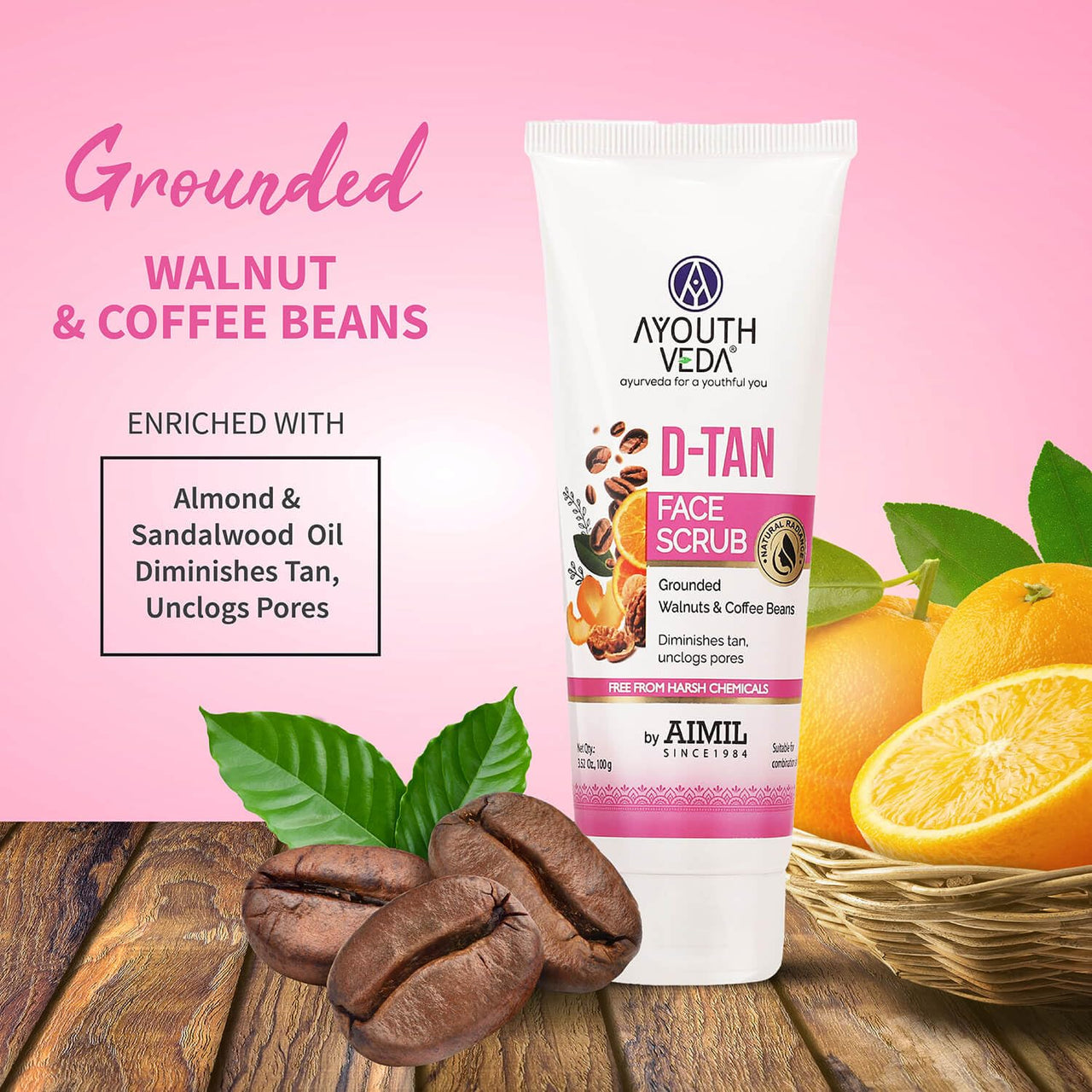 Ayouthveda D-Tan Scrub for Tan Removal, Glowing Skin & Deep Exfoliation | With Papaya, Lemon, Almond & Walnut | Removes Dead Skin Cells, Improves Texture | For All Skin Types| For Men & Women | 100g