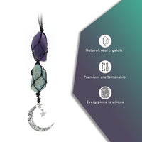 BOHO GARDEN Hanging Car Charm - Amethyst & Amazonite - Dangling Moon & Healing Crystal Accessories, Rearview Mirror Decorations - Balance, Intuition, Spirituality, Self-Love, Honesty, Clarity, Energy Amethyst-amazonite
