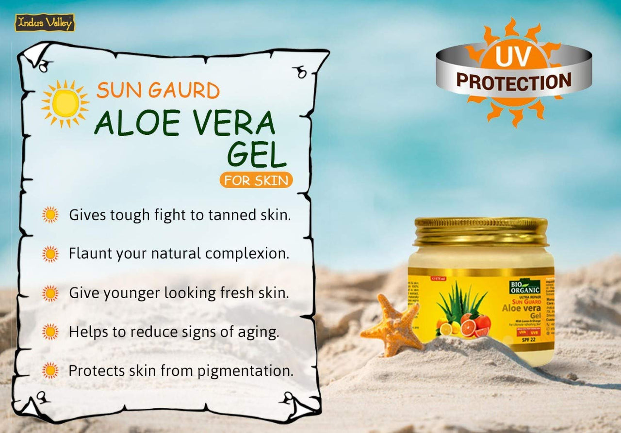 INDUS VALLEY Bio Organic Sun Guard Aloe Vera Gel With Lemon & Orange For Ultimate Refreshing Feel (175 * 2=350ml)