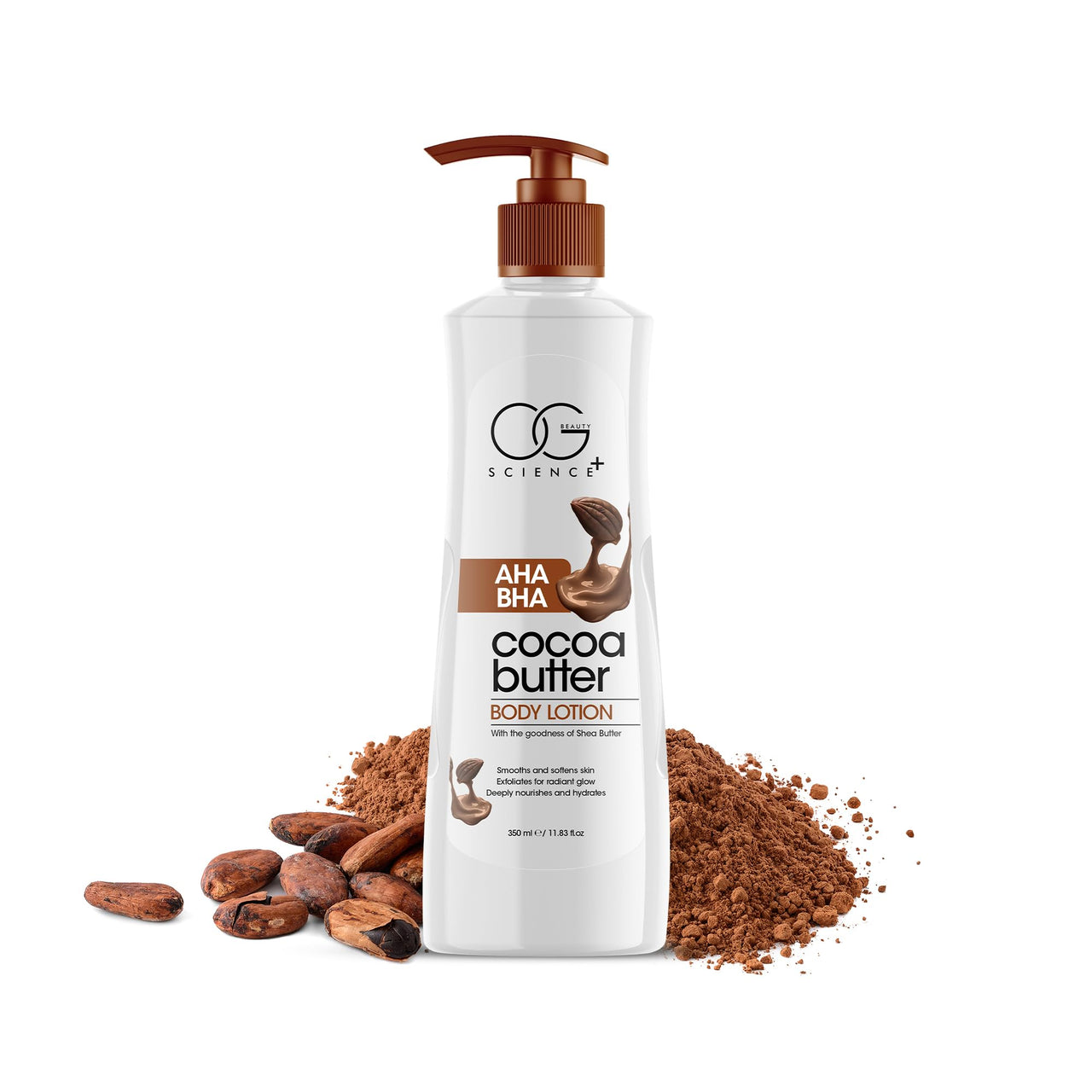 OG BEAUTY SCIENCE+ AHA BHA Body Lotion with Shea & Cocoa Butter | Lightweight, Non-Greasy Hydration | Gently Exfoliates for Smooth & Radiant Skin | Vitamin E & Glycerine for All Skin Types | 350ml