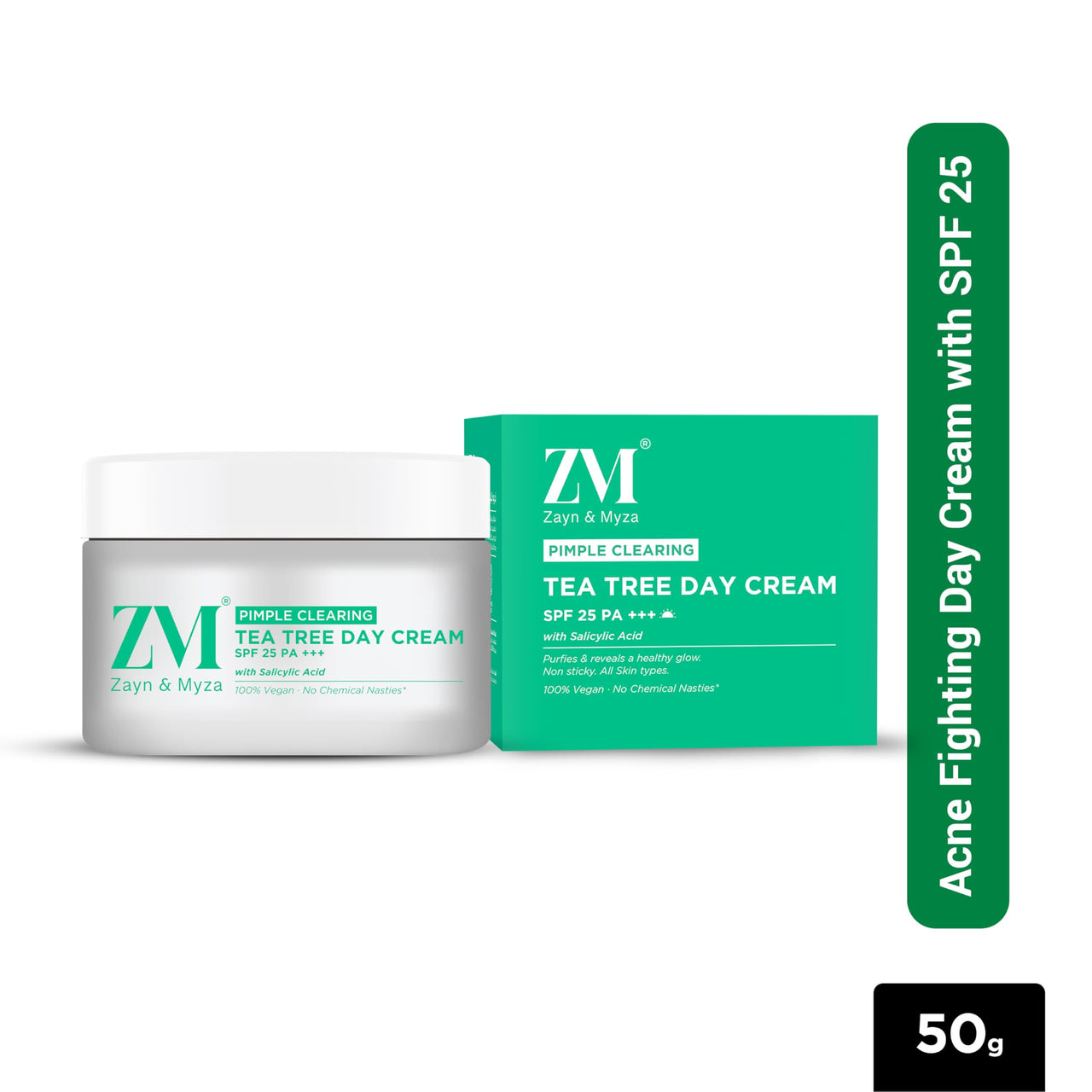 ZM Zayn & Myza Tea Tree Day Cream for Women Daily Use with SPF 25, Salicylic Acid, Reduces Acne & Pimples, Moisturizing for Oily & Acne-Prone Skin - 50g