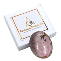 Rhodonite Palm Stone - Hot Massage Worry Stone for Natural Body Chakra Balancing, Reiki Healing and Crystal Grid Rhodonite